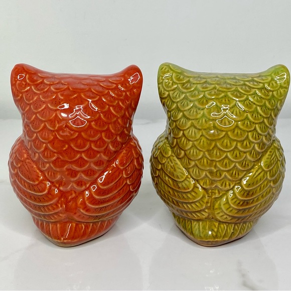 Set Of 2 Owl Figurines Ceramic Table Top Decor Autumn Fall Decoration - Picture 3 of 11